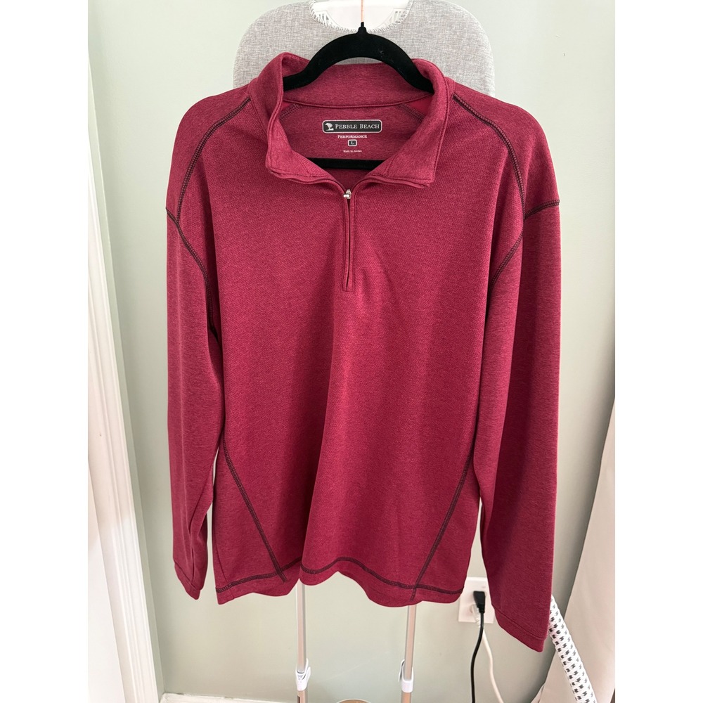 Pebble Beach Performance Quarter Zip Pullover Mens Large Red Golf Stretch Top